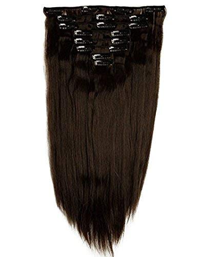 S-noilite 17-26 Inches(43-66cm) 8pcs Long Full Head Clip in Hair Extensions Sexy Lady Fashion Choice 13 Colors (23" - Straight, dark brown)