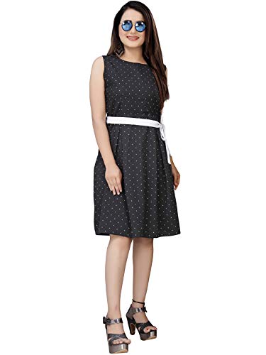 Image of AA Creation Block Print Designer Round Neck Knee Length Short Dress for Women & Girls