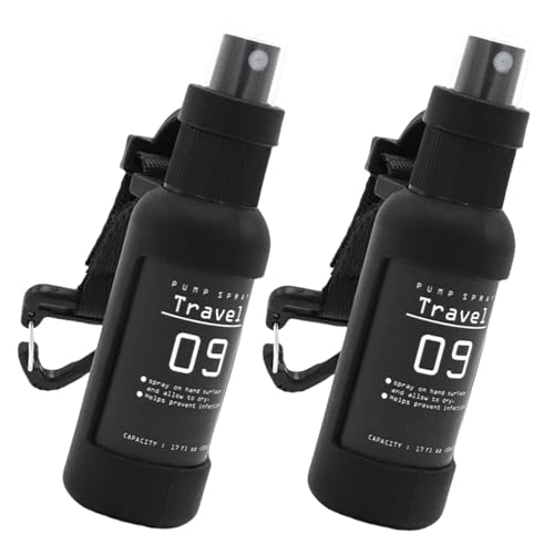 bnsggl Paquete de 2 botellas desinfectantes de viaje, compactas, pulverizadores de alcohol multiusos para actividades al aire libre