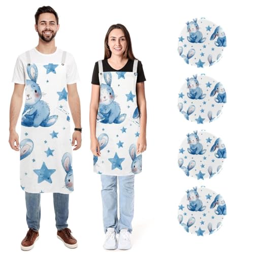 Tabliers de cuisine imperméables aux taches motif lapin ajustable