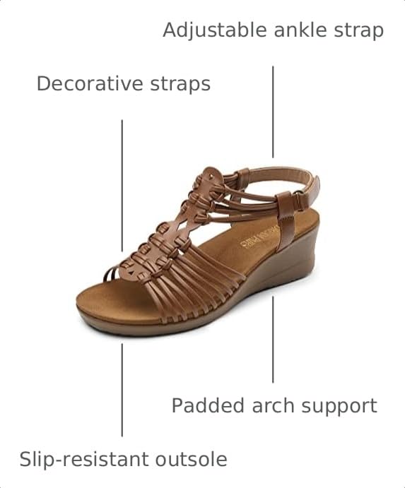 Image of DREAM PAIRS Women's Comfortable Strappy Low Heel Open Toe Slip-On Wedge Sandals Arch Support for Summer Dressy Shoes