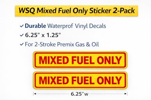 Image of WSQ 2-Pack Mixed Fuel Only Vinyl Sticker Decal Labels Markers For Fuel Tank Gas Can Chainsaw Self Adhesive Sticker Size 6.25 x 1.25 inch