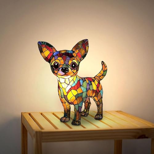 Tierlampe, Katzen-Hundelampe, Nachtlicht der Hundeserie, süßes LED-Tischlicht mit Tiermotiv, Hundelampen aus Harz, Niedliche Vintage Tischlampe, Haustier-Dekolampe für Katzen-Hundelampe (Chihuahua Q)