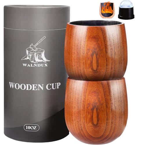 WALNDUX Charred Wooden Whiskey Glasses Set - 2 Pack with Ice Ball Molds - Premium Bourbon...