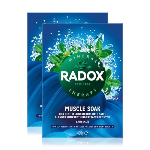 Radox Muscle Soak Bath Therapy Thyme Scented Herbal Bath Salt with expertly Blended Herbs and Minerals to Soothe and soak Your Tired and Aching Muscles 400g Multi Buy 2 Pack