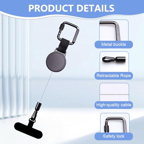 Image of ZORBES23.6in Telescopic Phone Holder with Metal Carabiner & Swivel Tether Tab, Steel Wire Extendable Cell Phone Mount Multipurpose Badge Holder ID Card Holder for Backpack, Keyring, Outdoor Use