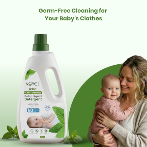 Image of Novel Plant Enriched Baby Liquid Detergent | with Neem & Coconut Cleansers | No Phosphates, Sulphates, Parabens, Phthalates & Dyes | pH Balanced | IFRA Allergen-Free Fragrance (Bottle - 1L)
