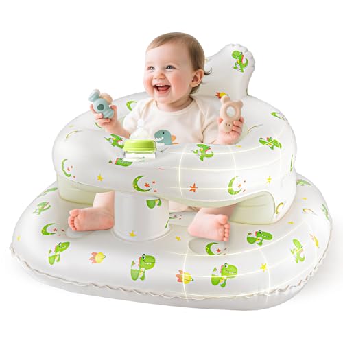Image of Inflatable Seat for Babies 3-36 Months, SSyang Sit Me Up Floor Chair with Built-in Air Pump, Supportive Baby Chair for Learning to Sit, Full Surround Design (Large Base Dinosaur)
