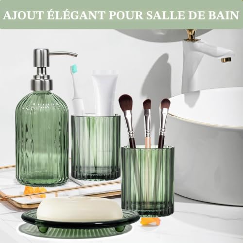 Ensemble accessoires salle de bain vert rayé IB250919 IBOCDWAMA