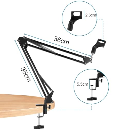Relota Bras Micro Réglable, Support de Microphone Noir avec Filtre Anti-Pop – vue 2