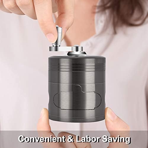 Joymaking Herb Grinder Hand Cranked, 2.5" Large Capacity Spice Grinder with Handle and Magnetic Lid, 4 Pieces Zinc Alloy Grinder with Drawer and Pollen Catcher (Gun Black, 2.5")