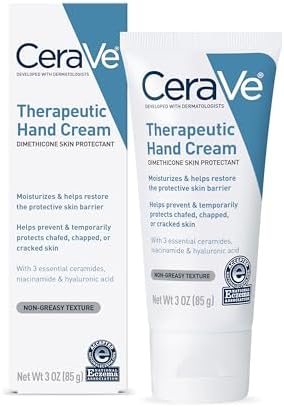 CeraVe Therapeutic Hand Cream for Dry Cracked Hands With Hyaluronic Acid and Niacinamide, Fragrance Free 3 Ounce