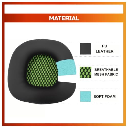 Image of Crysendo Headphone Cushion for Boat Rockers 510 Headphones | Replacement Ear Cushion Foam Cover Ear Pads Soft Cushion | PU Leather & Soft Foam (Black+Green)