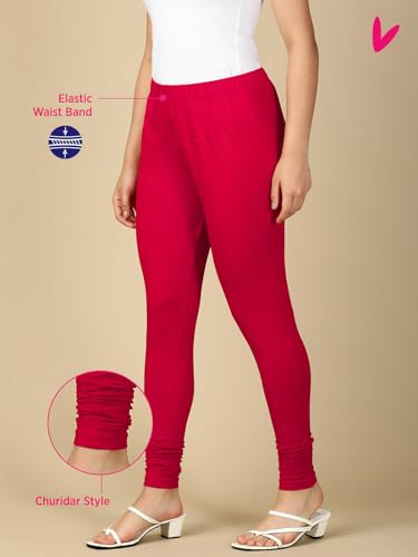 Image of Lux Cozi PYNK Solid Premium Cotton Lycra Churidar Leggings for Women | Regular Fit Elastic Waist Full Length Women Leggings | Free Size