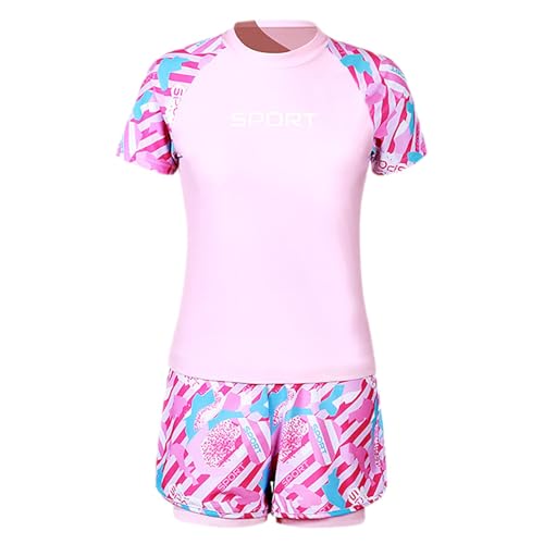 Loyan Youth Girls Rash Guard Set Beach Swimwear T-Shirt with Shorts Set Sun Protection Swimsuit Tankini2