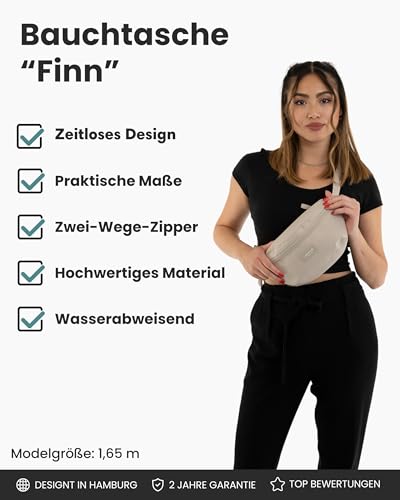 LARKSON Bauchtasche Damen & Herren Beige - Finn - Hüfttasche für Sport Outdoor Stadt - Gürteltasche Stylisch für Festival - Crossbody Bag mit Gurt - Wasserabweisend