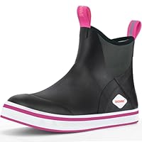 Showave Women's Deck Boots Waterproof Ankle Rain Boots Comfort Sports Boat Booties Non-slip Rubber Boots, Black/Pink,Size 9