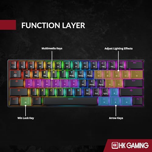 Image of HK GAMING GK61 60% v3 | Hotswap Mechanical Gaming Keyboard | 61 Keys Multi Color RGB LED Backlit for PC /Mac Gamer | US Layout (Black, Gateron Optical Red)