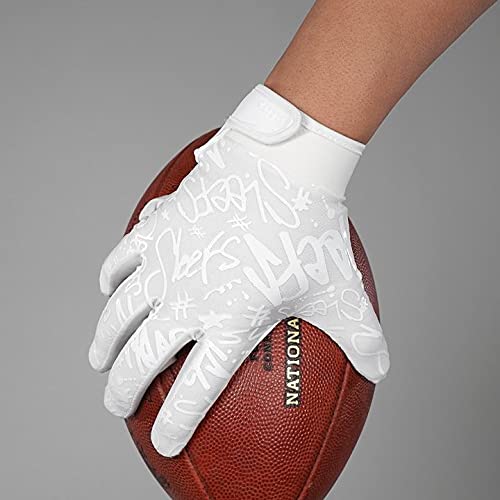 Sleefs Football Receiver Gloves [1 Pair - Small/S] - No Slip, Crazy Sticky Silicone Grip - Youth And Adult Sizes - Basic White #TOP3