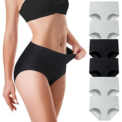 Vividmoo Women's High waist Cotton Underwear, Soft Plus Size and Regular Stretch Full Coverage Dual Band Briefs, Comfortable Breathable Hipsters Essentials ladies Panties (M, Grey-4 & Black-2) Cover