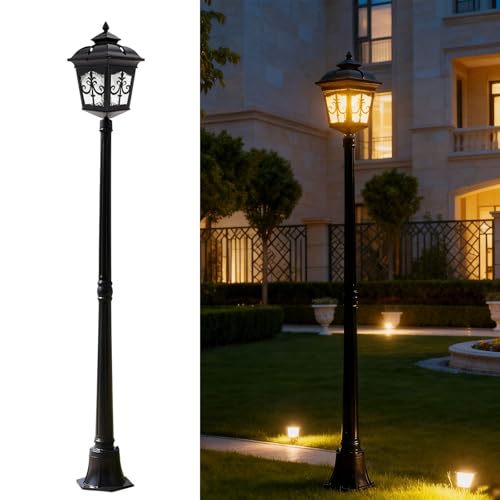 Vintage Outdoor Lamp Post, Aluminium Garden Path Light with Clear Glass Shade, 170 cm, Waterproof