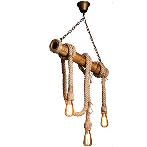 Lustre en corde de chanvre et bambou ZHAOZHAO à 3 ou 6 têtes vintage