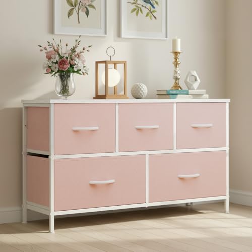 OLIXIS Dresser for Bedroom with 5 Drawers, Wide Chest of Drawers, Fabric Bedroom Dresser with Drawer Organizer, Storage Organizer Unit with Fabric Bins for Closet, Living Room, Hallway, Classic Black - Image 3