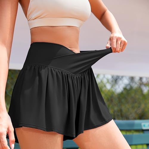 Womens Crossover Athletic Shorts Flowy Running Shorts with Pockets Spandex Butterfly Workout Tennis Skorts3