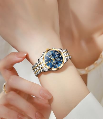 Image of OLEVS Women Watch Stylish Elegant Chronograph Luxury Diamond Analog Quartz Stainless Steel Luminous Date Ladies Wrist Watches for Women