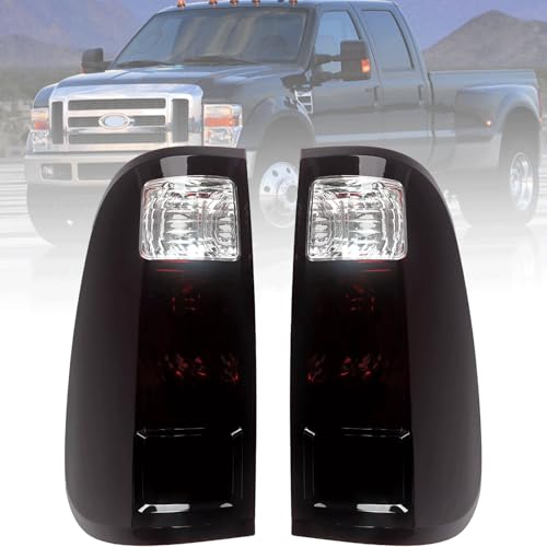 Tail Light Housing Compatible With Ford F250 F350 F-250 F-350 Super Duty 2008-2016 Driver And Passenger Side Smoke Red Rear Taillight Tail Lamp Halogen Brake Lamp Replaces BC3Z13405A BC3Z13404A
