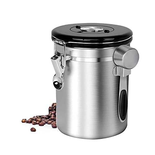 Recipiente de café hermético, recipiente de almacenamiento hermético de acero inoxidable con cuchara, tarro de café para granos o tierras, alimentos de cocina, té, harina, azúcar Cover