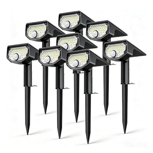 Solar Outdoor Lights, ‎ Lumen Bright Spot Lights Waterproof, Auto On/Off Solar Landscape Lights with 40000H Lifespan, 2-in-1 Garden Lights for Yard/Pathway/Security, Cold White 2 Pack