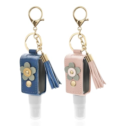 BEZANU Hand Sanitizer Keychain, 2 PCS Portable Travel Spray Bottle for Traveling Make-up Skincare Cleaning (30ml)