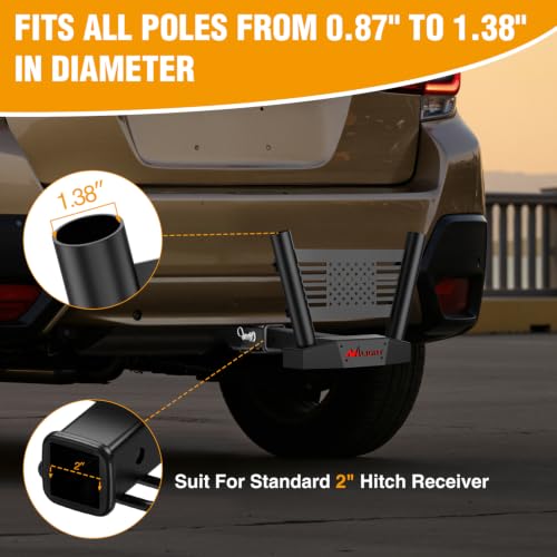 Image of Nilight Dual Hitch Mount Flagpole Holder fits 2 Inch Receivers