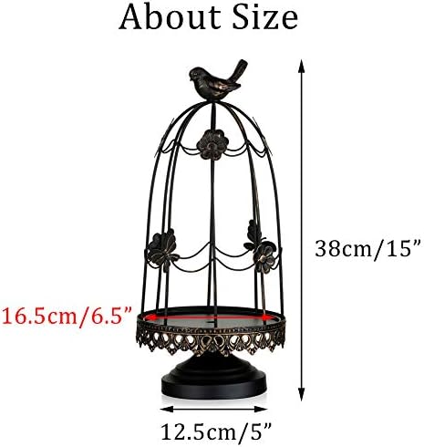 Sziqiqi Ornamental Bird Cage Candleholder for Antique Decor, Fit for Flowers Planter Candles Garland Cupcake Display for Wedding Centerpiece Holiday Decoration, Distressed Black 38cm/15 inch