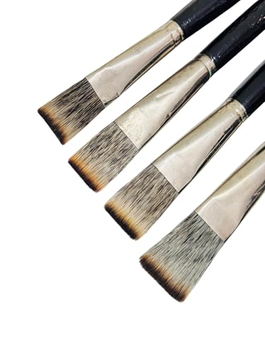 Image of Short Hair Paint Brush Set for Acrylic & Oil Painting | Artist Flat Brushes for Blending, Coating & Broad Strokes | Fine Art for Canvas & Craft Painting | Sizes 14, 16, 18 & 20 (Set of 4)