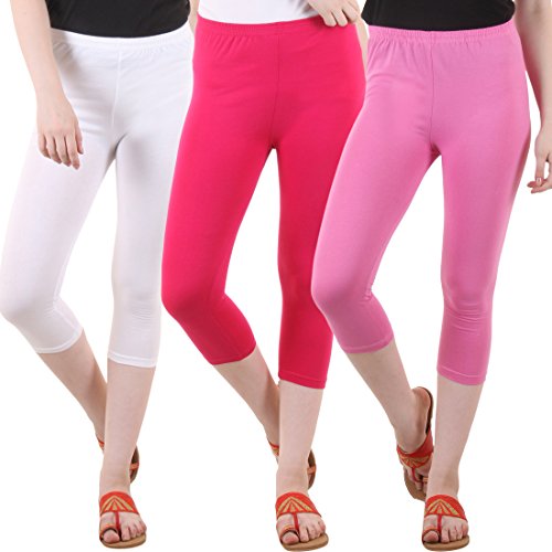 Image of DIAZ Women's Super Combed Cotton Elastane Stretch Slim Fit Printed Capri -Pack of 3