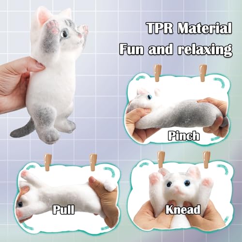 Image of Big Hand Painted Cat Squishy Toys,Large Cute Ultra Soft Kitty Squeeze Fidget Toys for Stress Relief ,Kawaii Squishies Sticky Animal Toys for Adults Kids,Decompression Sensory Balls (Tabby)