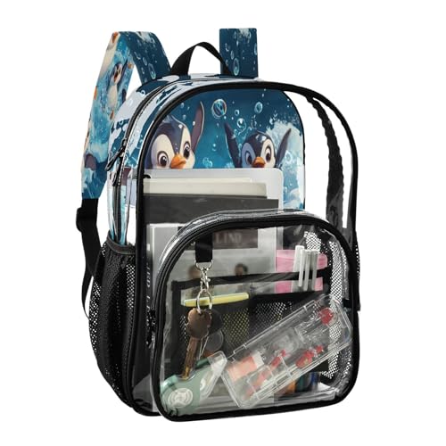 PVC Cartoon Penguin Underwater Swim Boys Girls School See Through Bag Clear Transparent Waterproof Backpack2