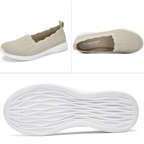 Image of Puxowe Women's Slip-On Walking Shoes | Lightweight Knit Sneakers with Memory Foam Insole, Breathable & Wide Fit Available for Daily Walking, Casual & Travel