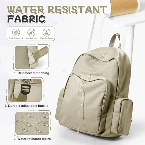 School Backpack for Girls Boys, Lightweight Middle School Bookbag, Casual Daypack Classic College High School Backpack for Women Men, Waterproof Travel Daypack - Khaki 5