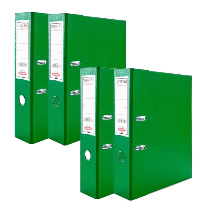 Anupam Attractive Lever File N1-31 x 35 x 8 cm - U Shaped Clip Binder Box - Finger Grip Hole - Metal Edge Protector (Gre