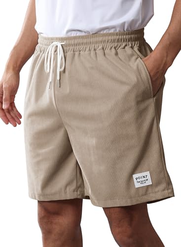 Image of Mens Corduroy Shorts Cotton Blend Lightweight Soft Summer Shorts Elastic Waist Beach Casual Short for Men with Pockets