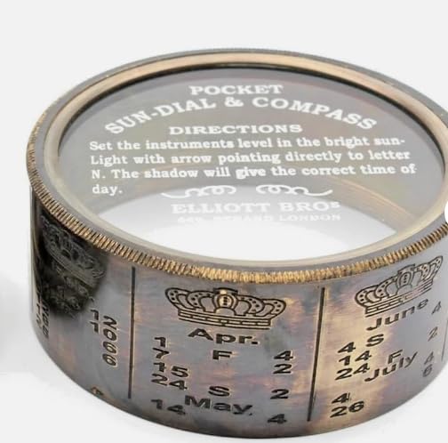 Brújula de bolsillo con reloj de sol de latón con estuche de cuero – Navegación marítima vintage coleccionable miniatura 3