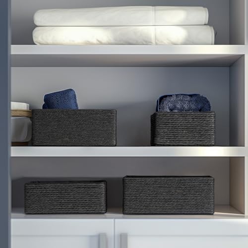 LA JOLIE MUSE Storage Baskets for Organizing Set 4 - Sturdy Woven Basket Paper Decorative Baskets, Stackable Storage Boxes for Makeup Closet Bathroom Bedroom Shelf (Black) - Cosy Home Interiors LA JOLIE MUSE Storage Baskets for Organizing Set 4 - Sturdy Woven Basket Paper Decorative Baskets, Stackable Storage Boxes for Makeup Closet Bathroom Bedroom Shelf (Black) - Image 3