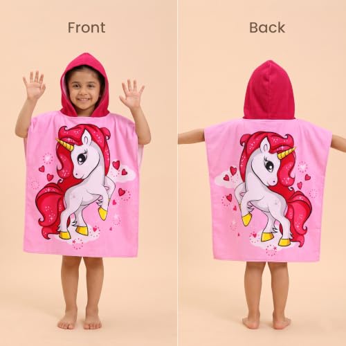 Image of Kids Poncho Towel 120x60 CM, Unicorn, Candy Pink
