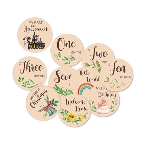 天然木の赤ちゃんの1年目のフォトカード1セット、クリアナンバーマーカーと素敵な動物のグラフィックデザイン木製ベビー月齢サイン写真小道具