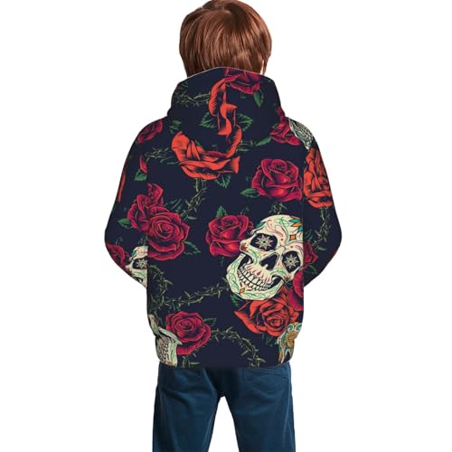 Roses Skulls Kid Hoodies Boys Sweatshirts Girls Pullover with Pocket4
