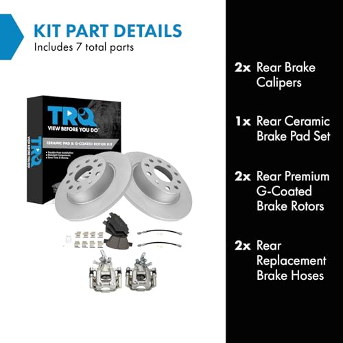 Image of TRQ Rear Brake Pad and Rotor Set Ceramic Coated Calipers Hoses Compatible with 2014-2015 Volkswagen Passat