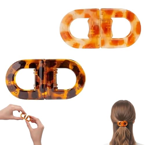 Image of 2 Pcs Hair Clutchers for Women, Magnetic Hair Clip, 2-in-1 Section Clips for Hair Styling, Daily Use and Professional Salon Clutcher Hair Accessories, Black Brown Print Hair Claw Clips (Orange Leopard Print and Brown Leopard Print)